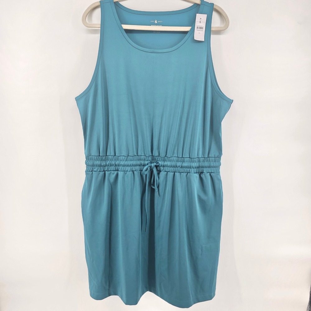 Lou & Grey Teal Blue Drawstring Waist Tank Dress